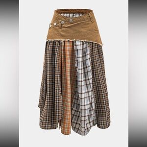 Asymmetrical Plaid Patchwork Skirt